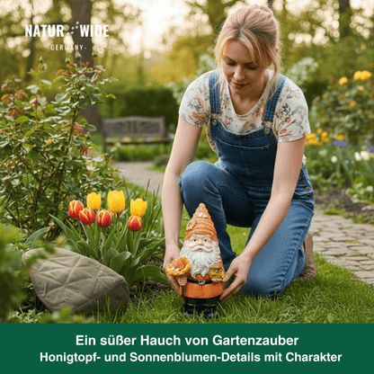 Lustiger Imker-Gartenzwerg mit Sonnenblume – Deko Figur