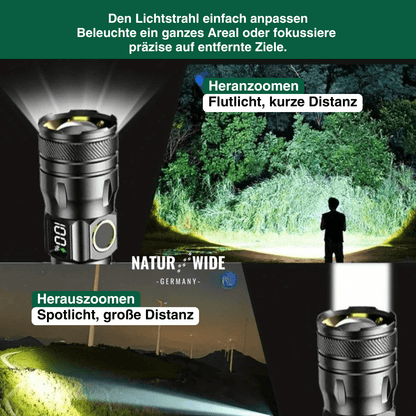 Aluminium LED Taschenlampe – Wiederaufladbar, Wasserdicht & Power-Display