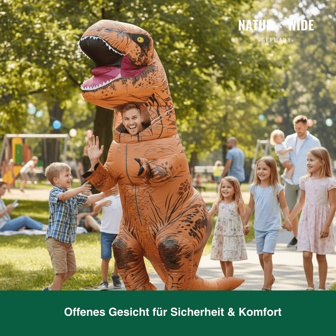 Aufblasbares T-Rex Kostüm – Dinosaurier Anzug (Erw. & Kinder)