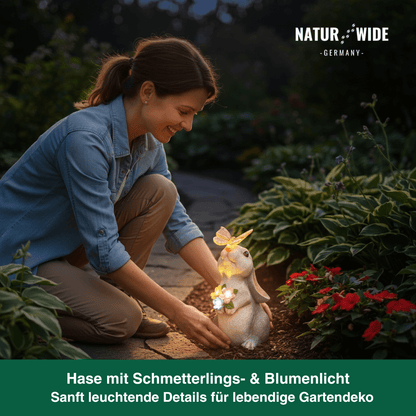 Solar Gartenfigur Hase – Deko Statue mit LED Schmetterling