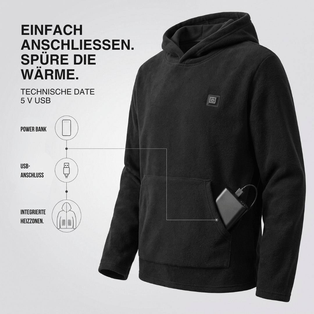 USB Beheizter Hoodie – Unisex Hoodie mit Reißverschluss