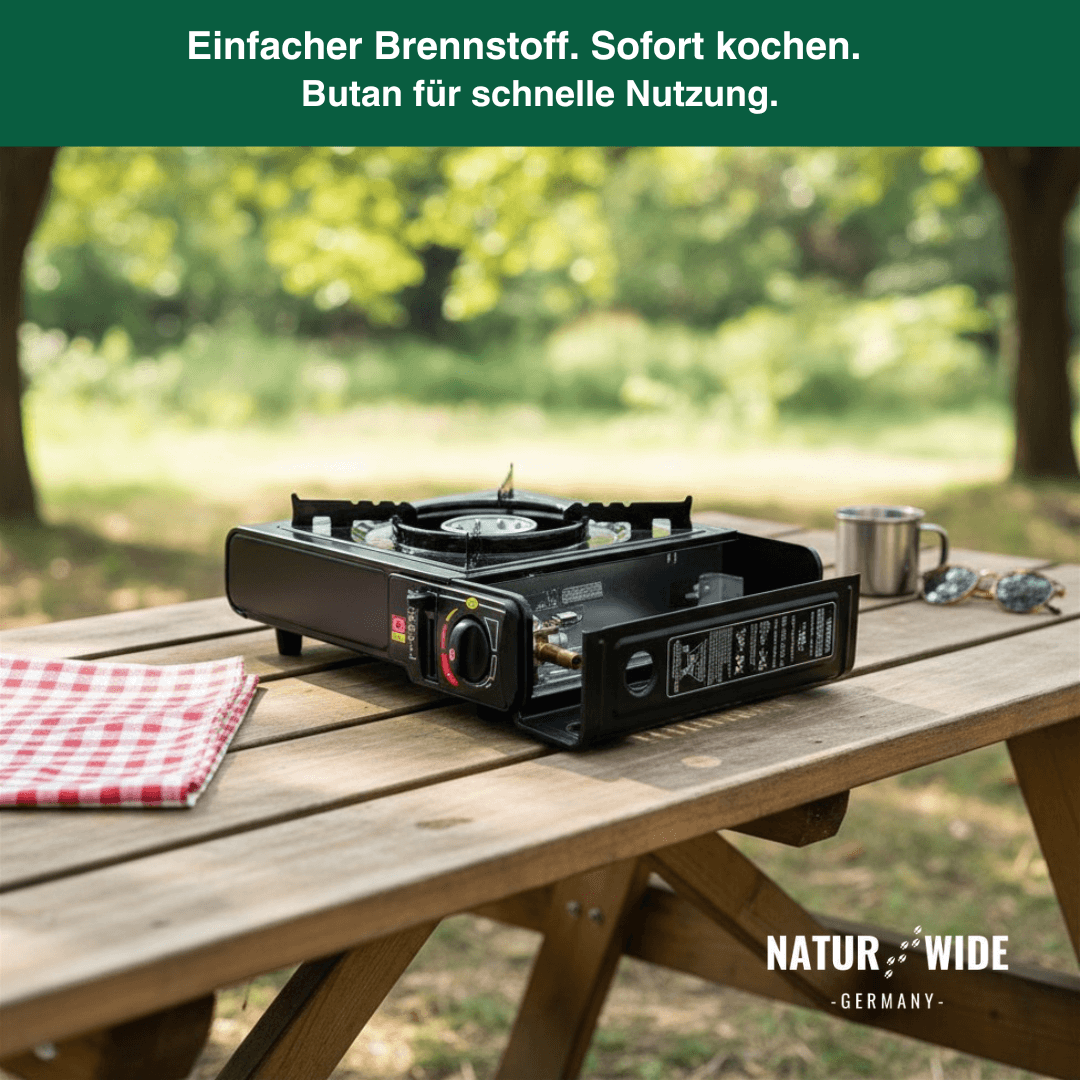 Tragbarer Gas-Campingkocher 2500W mit Auffangwanne & Topfständer