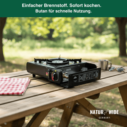 Tragbarer Gas-Campingkocher 2500W mit Auffangwanne & Topfständer