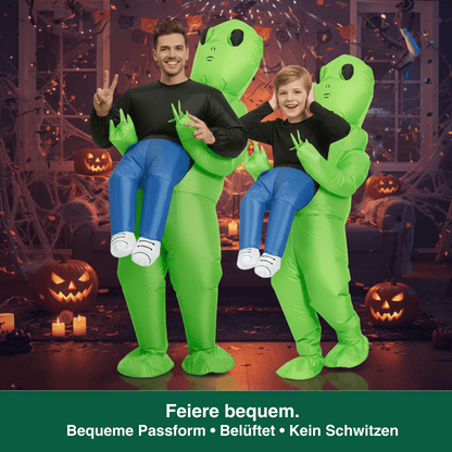 Aufblasbares Alien Kostüm – Lustiger "Trage-Effekt" (Erw./Kind)