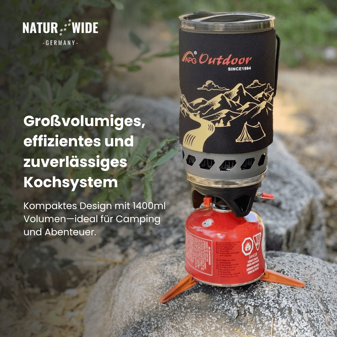 Tragbares 1400ml Camping-Kochsystem mit Gaskocher