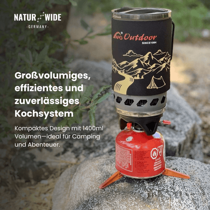 Tragbares 1400ml Camping-Kochsystem mit Gaskocher