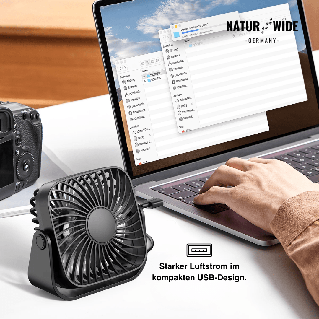 USB Mini-Tischventilator – 10 cm Tragbarer 3-Stufen 360° Ventilator