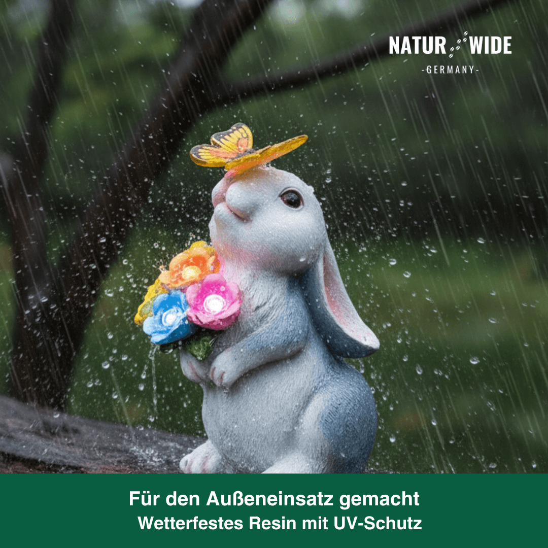 Solar Gartenfigur Hase – Deko Statue mit LED Schmetterling