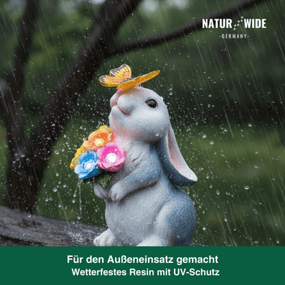 Solar Gartenfigur Hase – Deko Statue mit LED Schmetterling