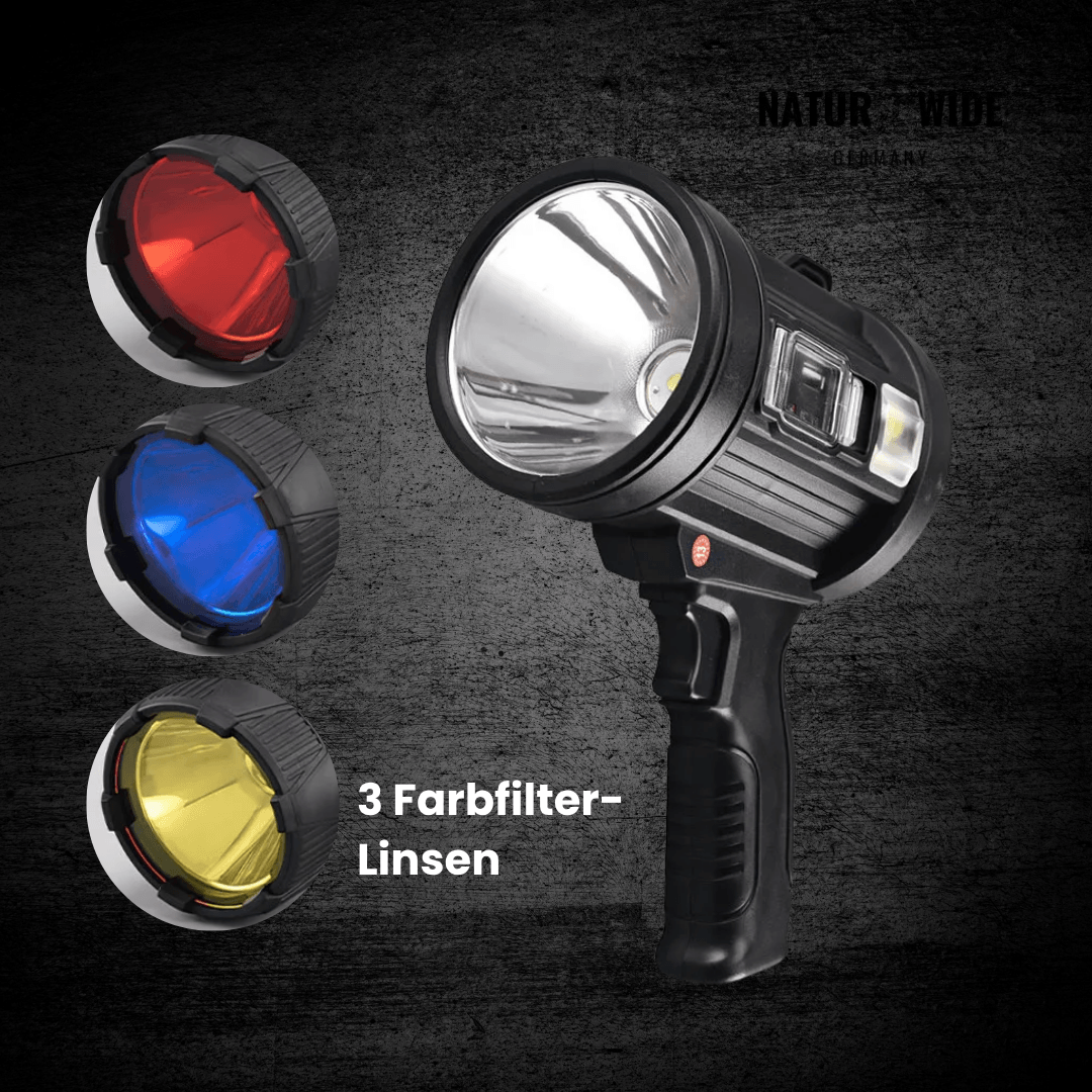 Wiederaufladbarer LED-Strahler – 900000 Lumen, Solar & USB