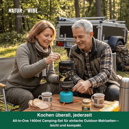 Tragbares 1400ml Camping-Kochsystem mit Gaskocher