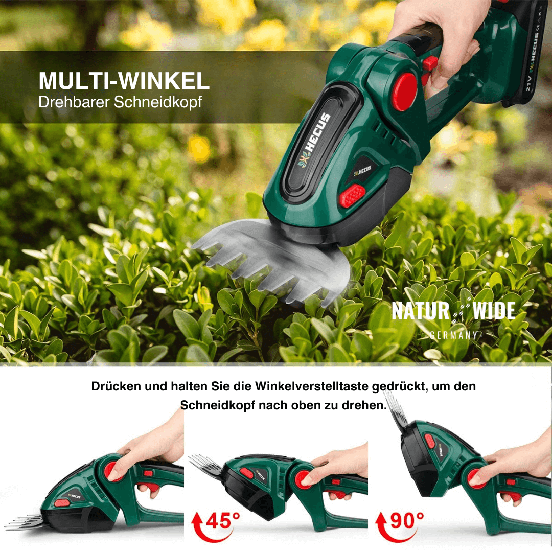 2-in-1 Akku Gras- & Strauchschere – (Verstellbar)