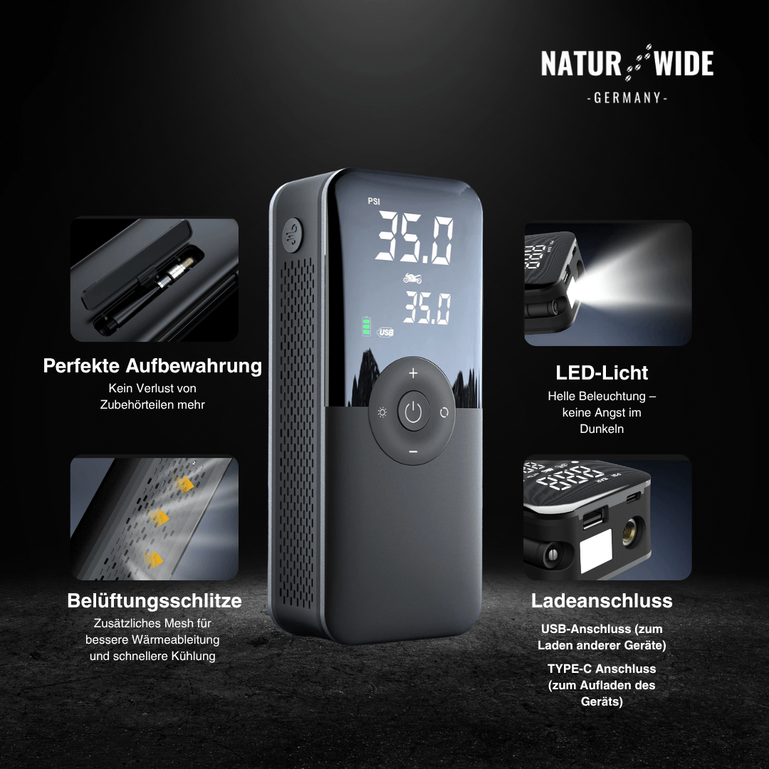Kabelloser Reifenkompressor – Tragbarer Digitaler Luftkompressor & Powerbank