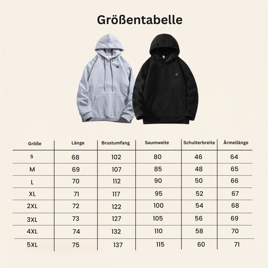 USB Beheizter Hoodie – Unisex Hoodie mit Reißverschluss