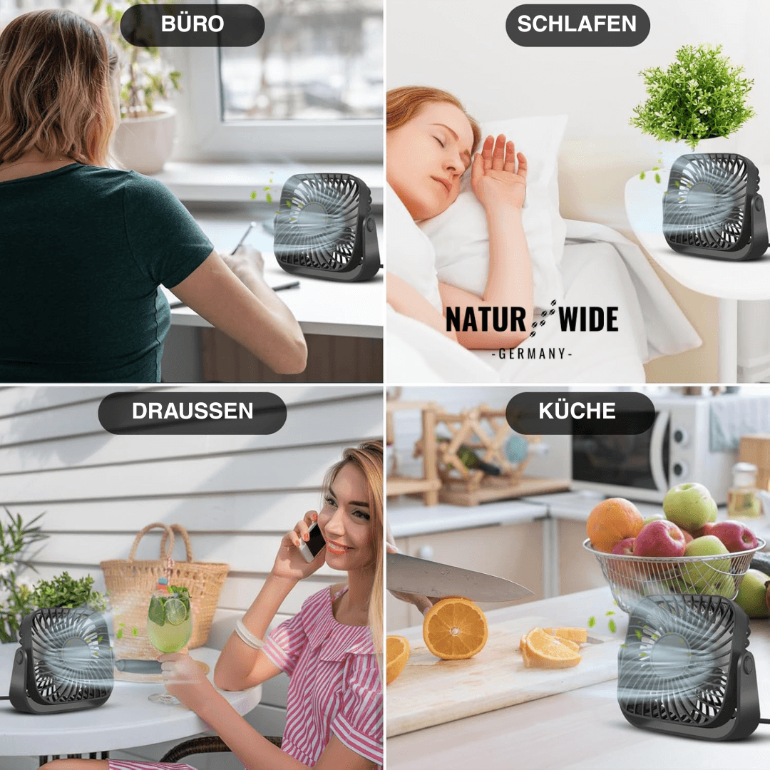 USB Mini-Tischventilator – 10 cm Tragbarer 3-Stufen 360° Ventilator