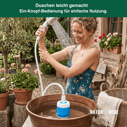 Elektrische Campingduschpumpe – 5000mAh Akku mit Digitalanzeige