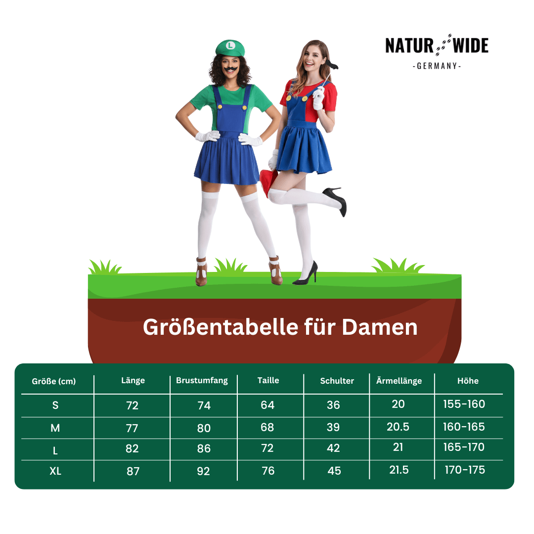 Mario & Luigi Cosplay Kostüm – Jumpsuit & Kleid Set (Unisex)