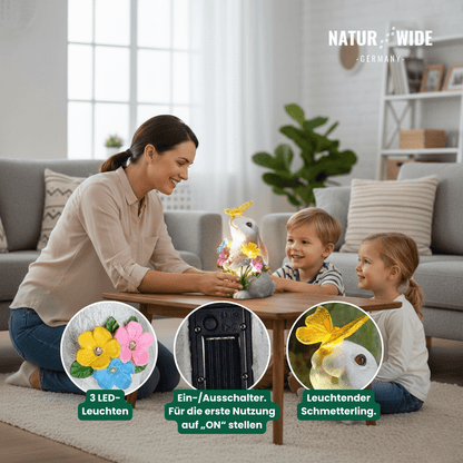 Solar Gartenfigur Hase – Deko Statue mit LED Schmetterling