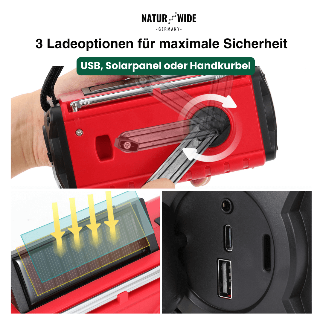 Notfall Kurbelradio 10000mAh 2.0 – Solar, LED-Licht & SOS-Alarm