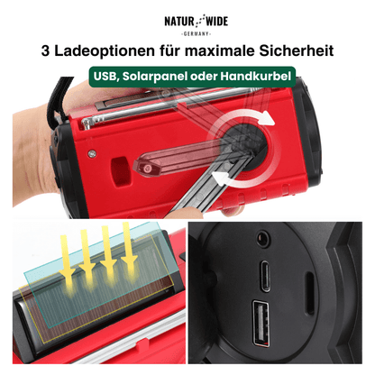 Notfall Kurbelradio 10000mAh 2.0 – Solar, LED-Licht & SOS-Alarm