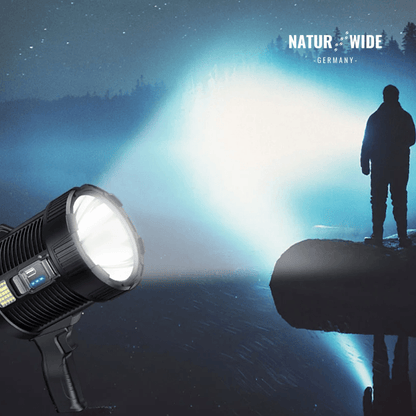 Wiederaufladbarer LED-Strahler – 900000 Lumen, Solar & USB