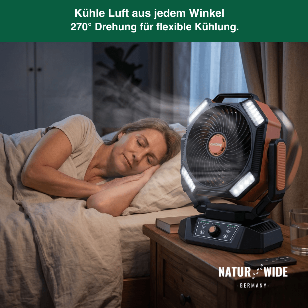 20000mAh Campingventilator mit LED-Laterne – 8-Stufen Akku-Ventilator