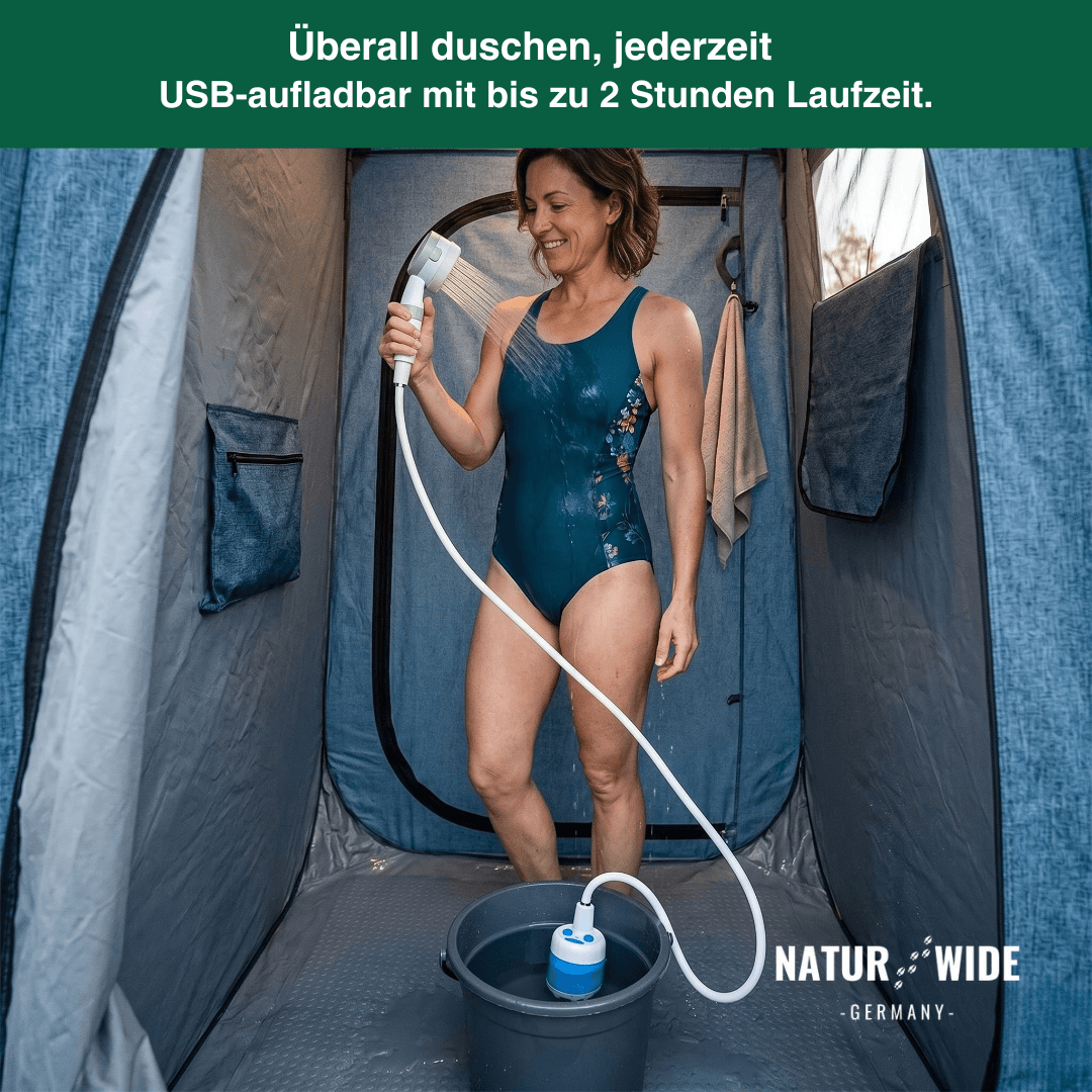 Elektrische Campingduschpumpe – 5000mAh Akku mit Digitalanzeige