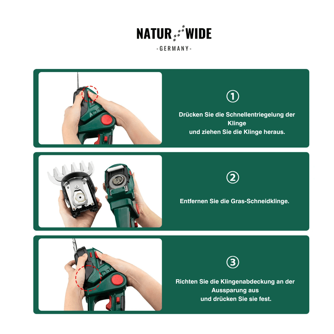 2-in-1 Akku Gras- & Strauchschere – (Verstellbar)