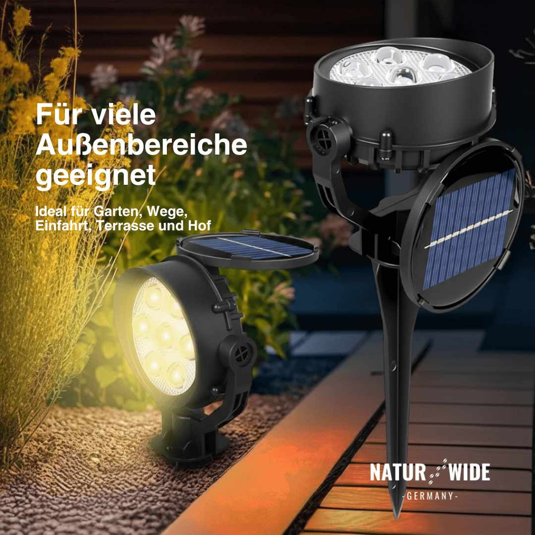 Solar Gartenstrahler LED – RGB & Weiß, IP65 & Verstellbar (2-in-1)