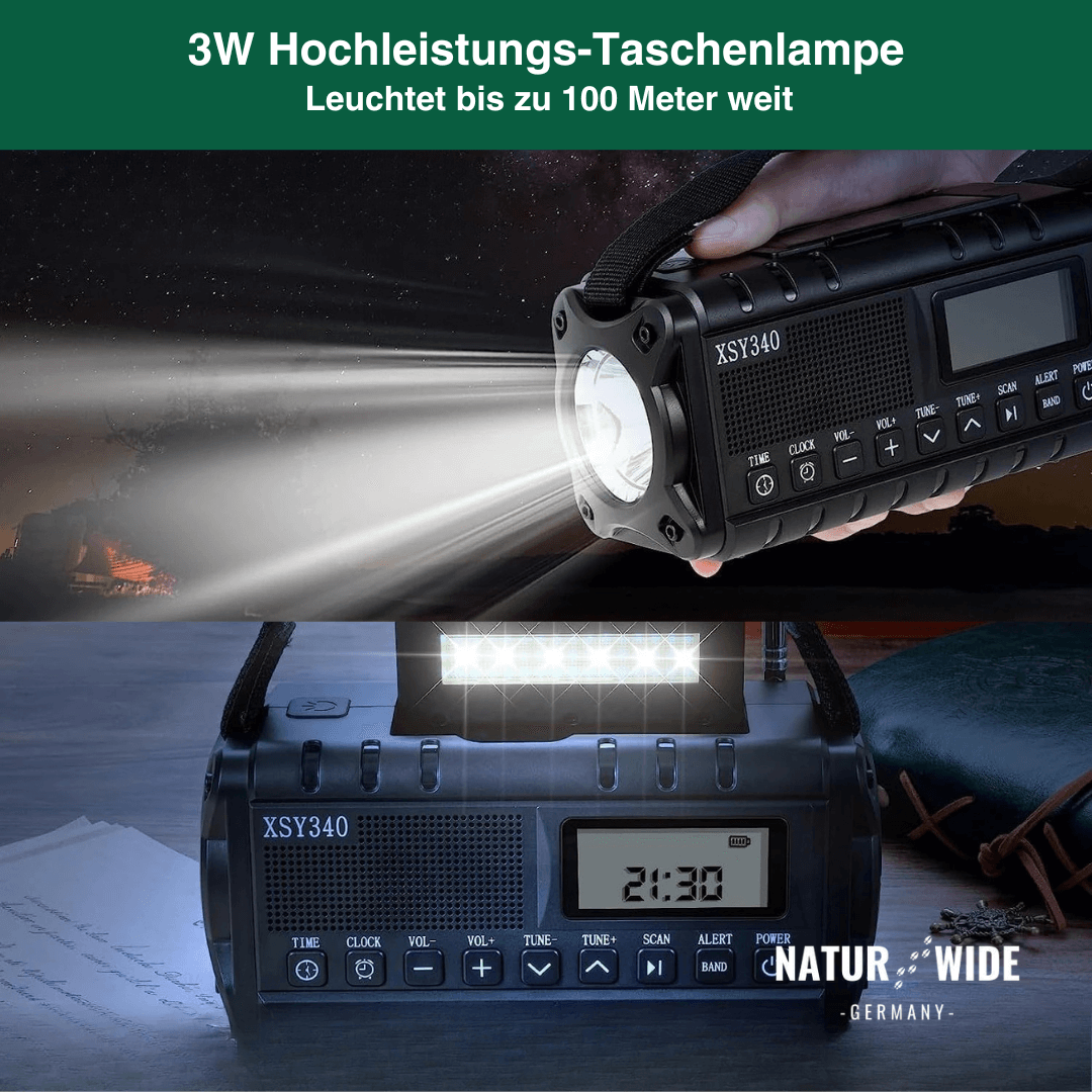 Notfall Kurbelradio 10000mAh 2.0 – Solar, LED-Licht & SOS-Alarm