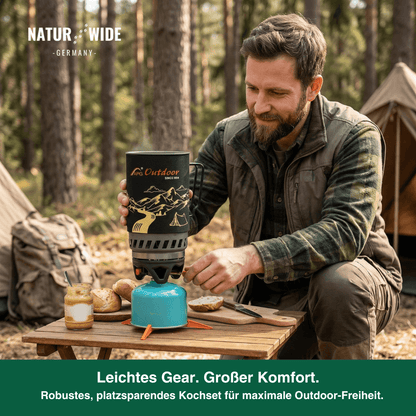 Tragbares 1400ml Camping-Kochsystem mit Gaskocher