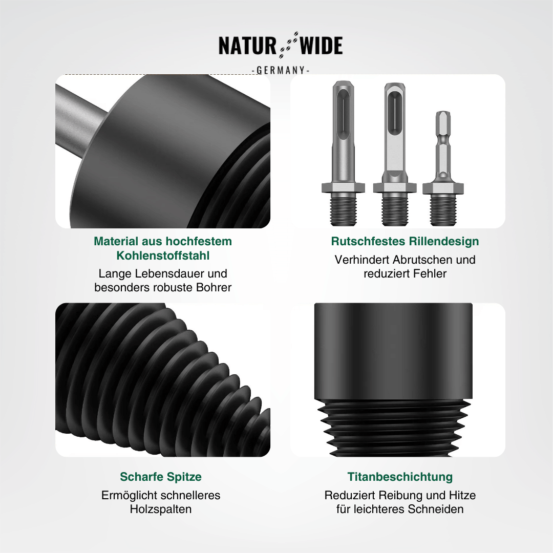 Brennholz-Spaltbohrer 32mm – Kegelspalter für Bohrmaschine