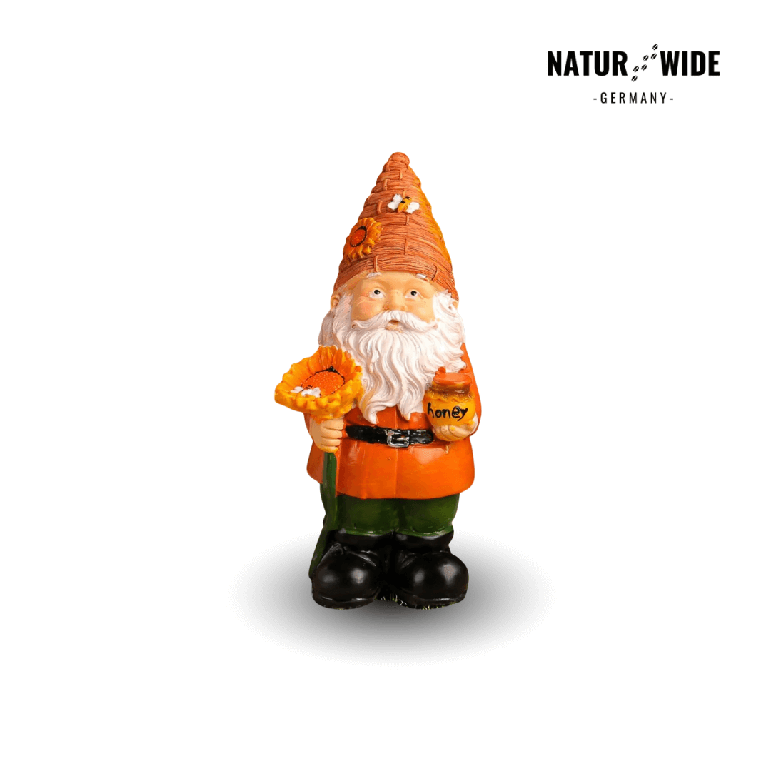 Lustiger Imker-Gartenzwerg mit Sonnenblume – Deko Figur