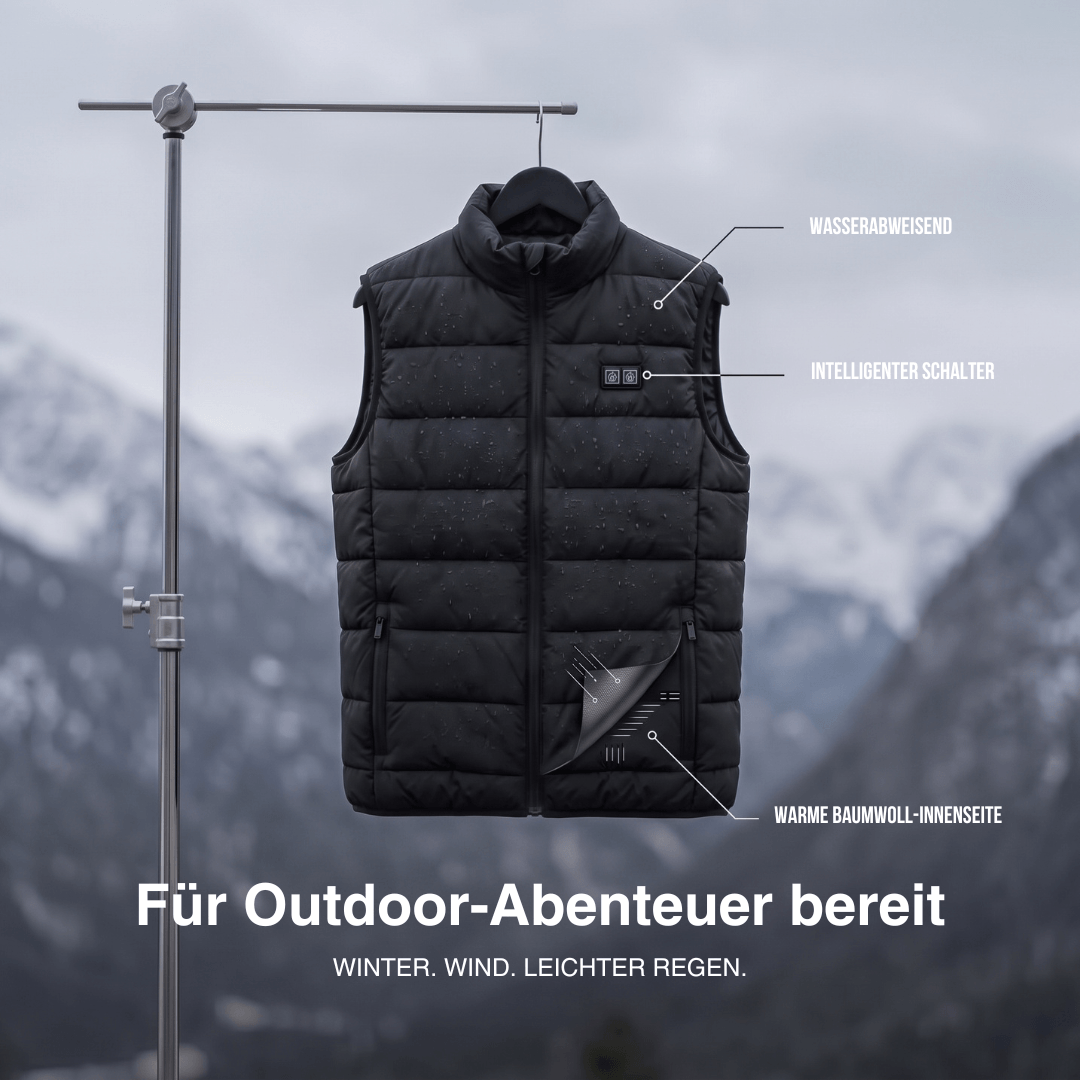 Beheizte Weste mit 9 Heiz-Zonen – Ultraleicht, USB-betrieben & ideal für Outdoor-Abenteuer