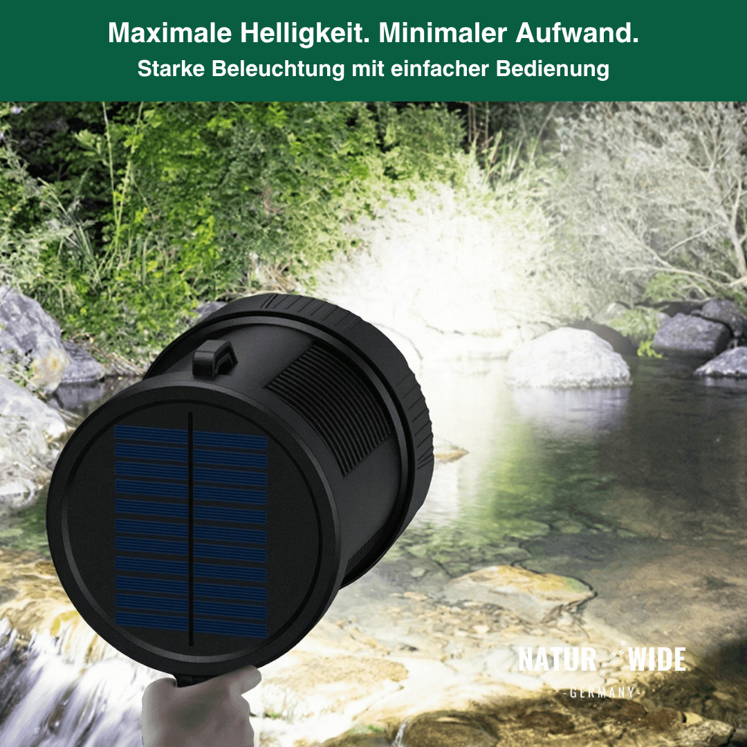 Wiederaufladbarer LED-Strahler – 900000 Lumen, Solar & USB