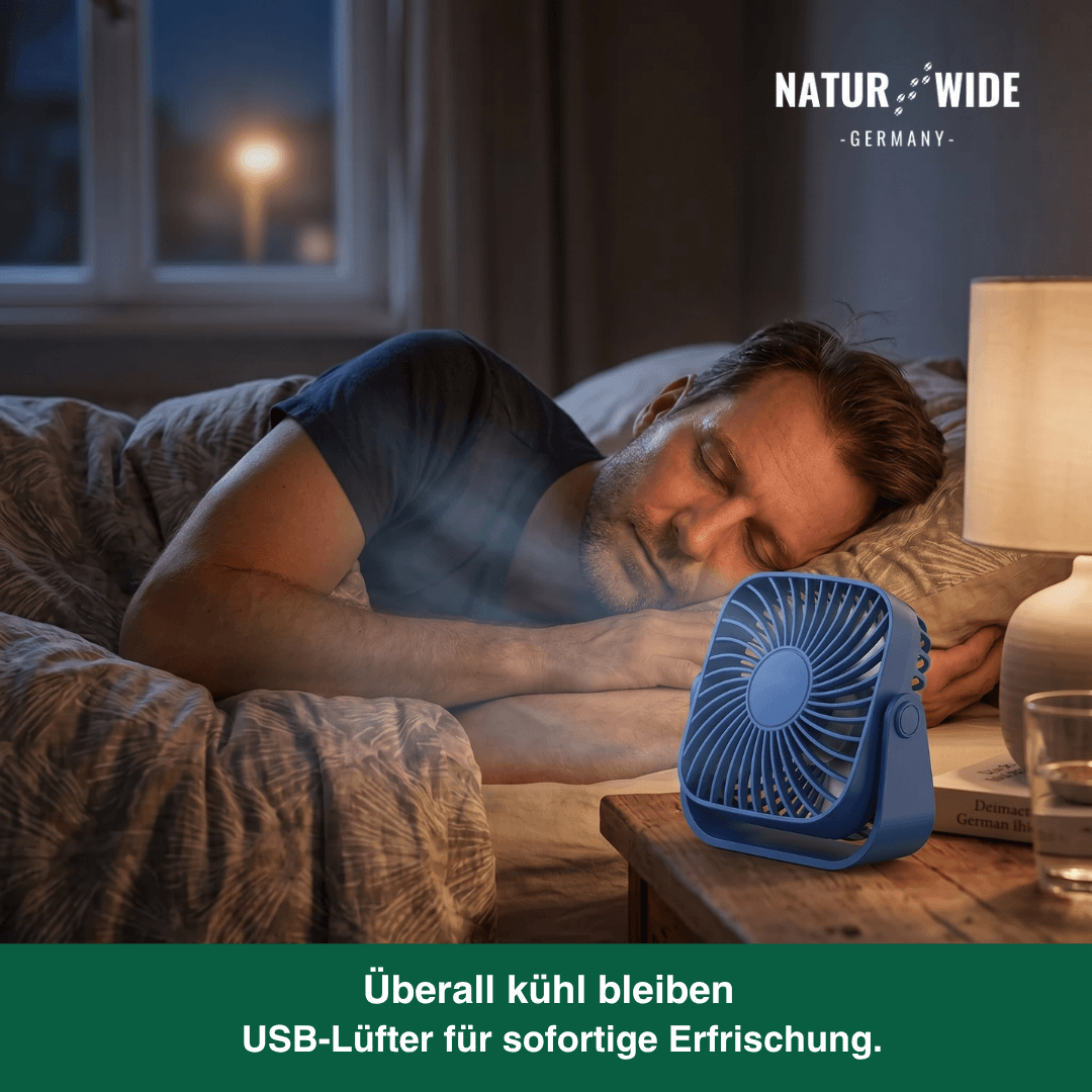 USB Mini-Tischventilator – 10 cm Tragbarer 3-Stufen 360° Ventilator