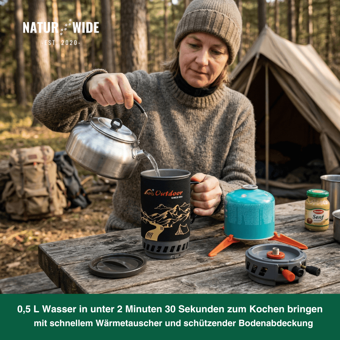 Tragbares 1400ml Camping-Kochsystem mit Gaskocher