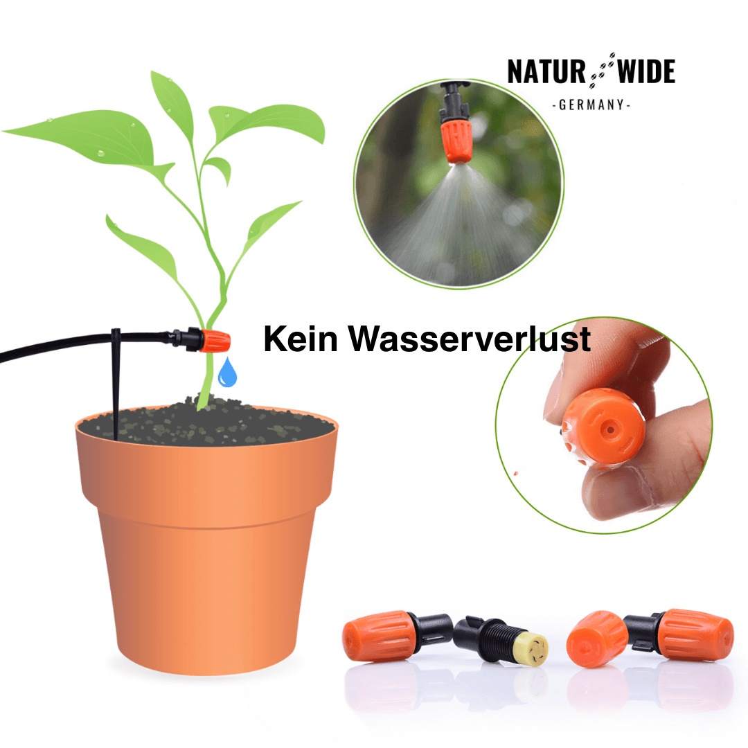 20m Mikro-Bewässerungssystem – Verstellbare Tropfer & Nebel