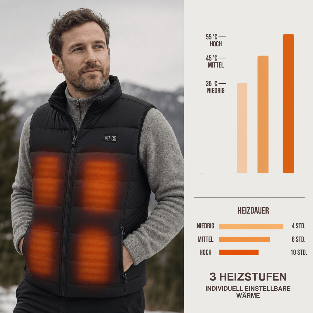 Beheizte Weste mit 9 Heiz-Zonen – Ultraleicht, USB-betrieben & ideal für Outdoor-Abenteuer