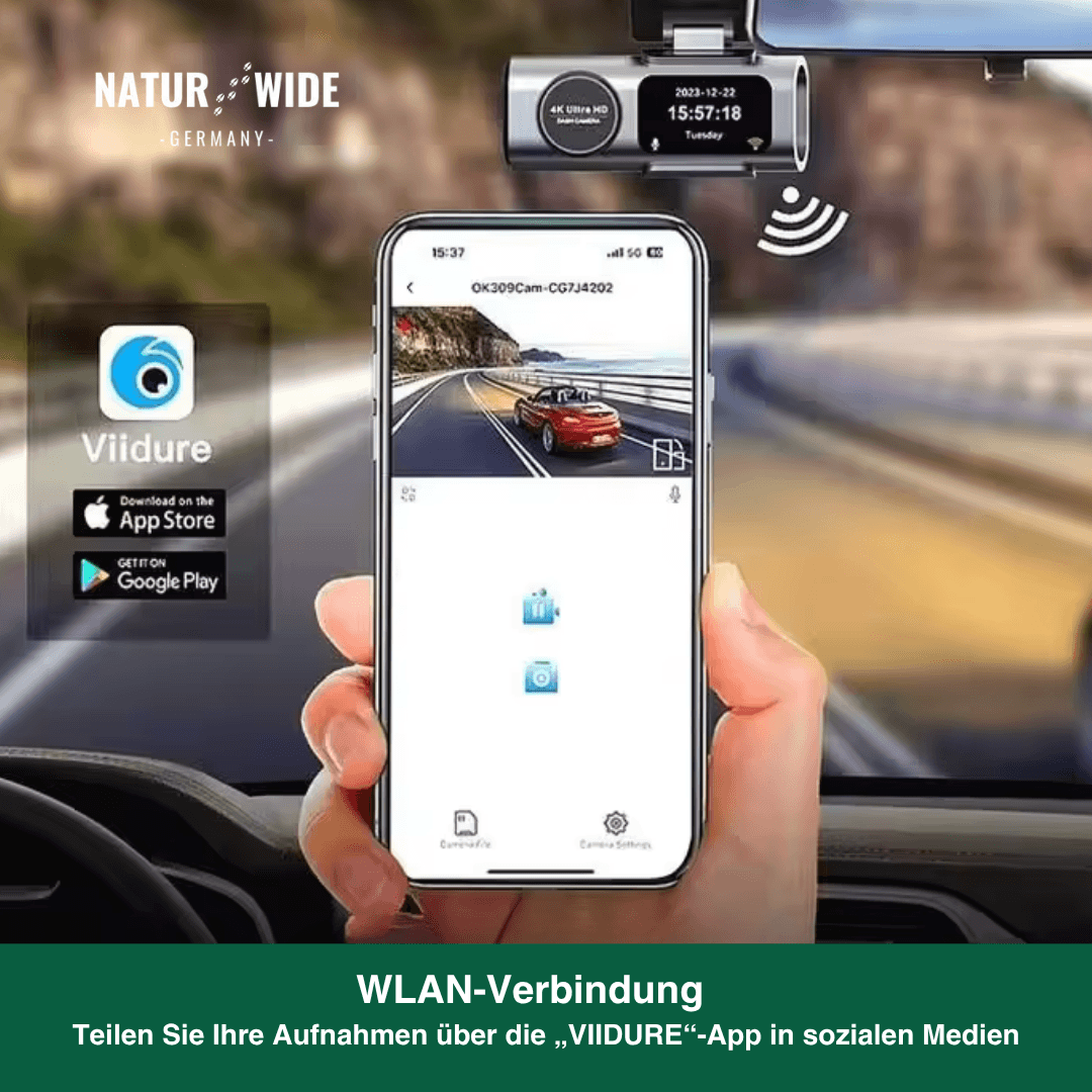 4K Dashcam mit Nachtsicht, Wi-Fi, GPS & 24H Parküberwachung