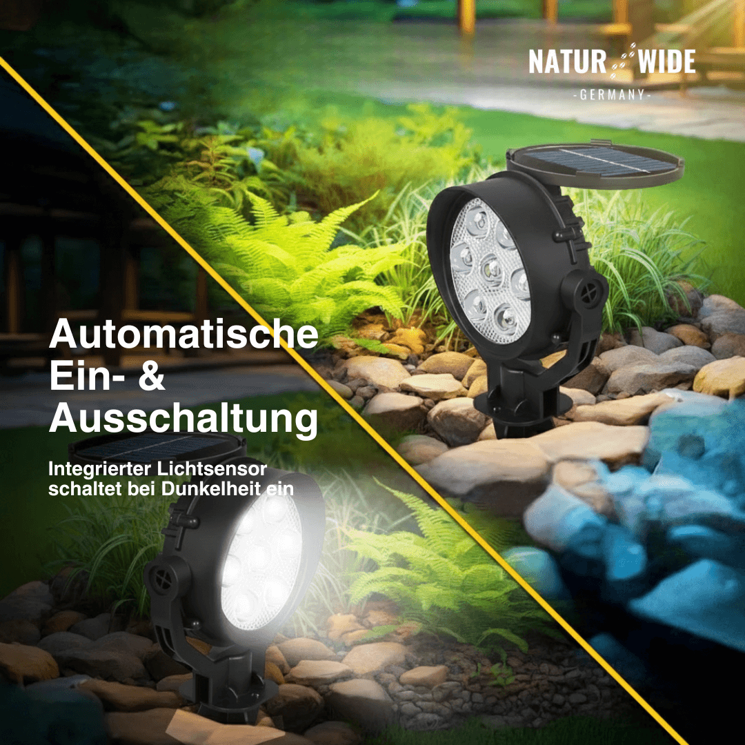 Solar Gartenstrahler LED – RGB & Weiß, IP65 & Verstellbar (2-in-1)