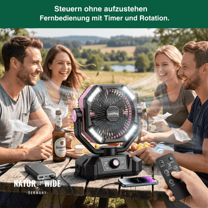 20000mAh Campingventilator mit LED-Laterne – 8-Stufen Akku-Ventilator