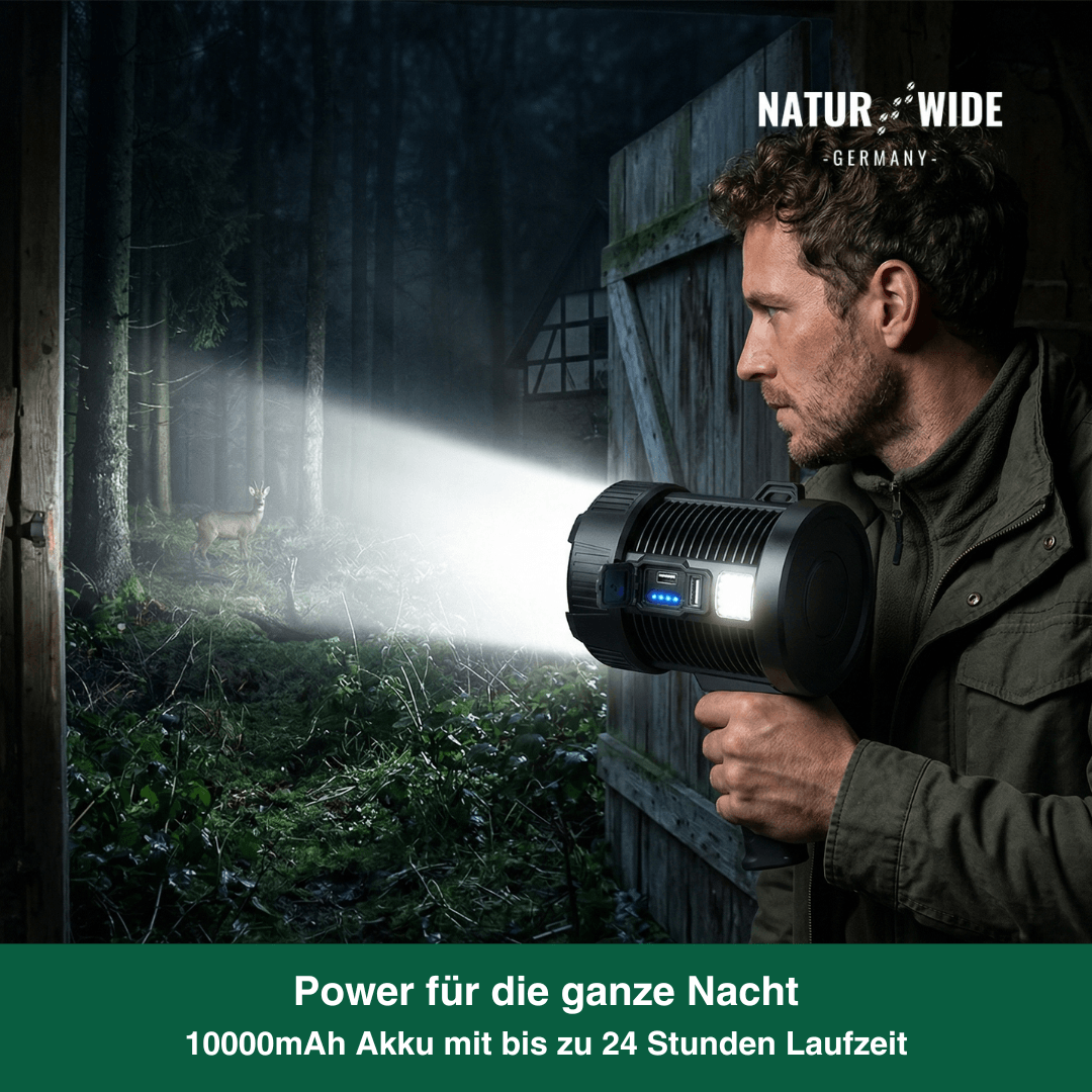 Wiederaufladbarer LED-Strahler – 900000 Lumen, Solar & USB