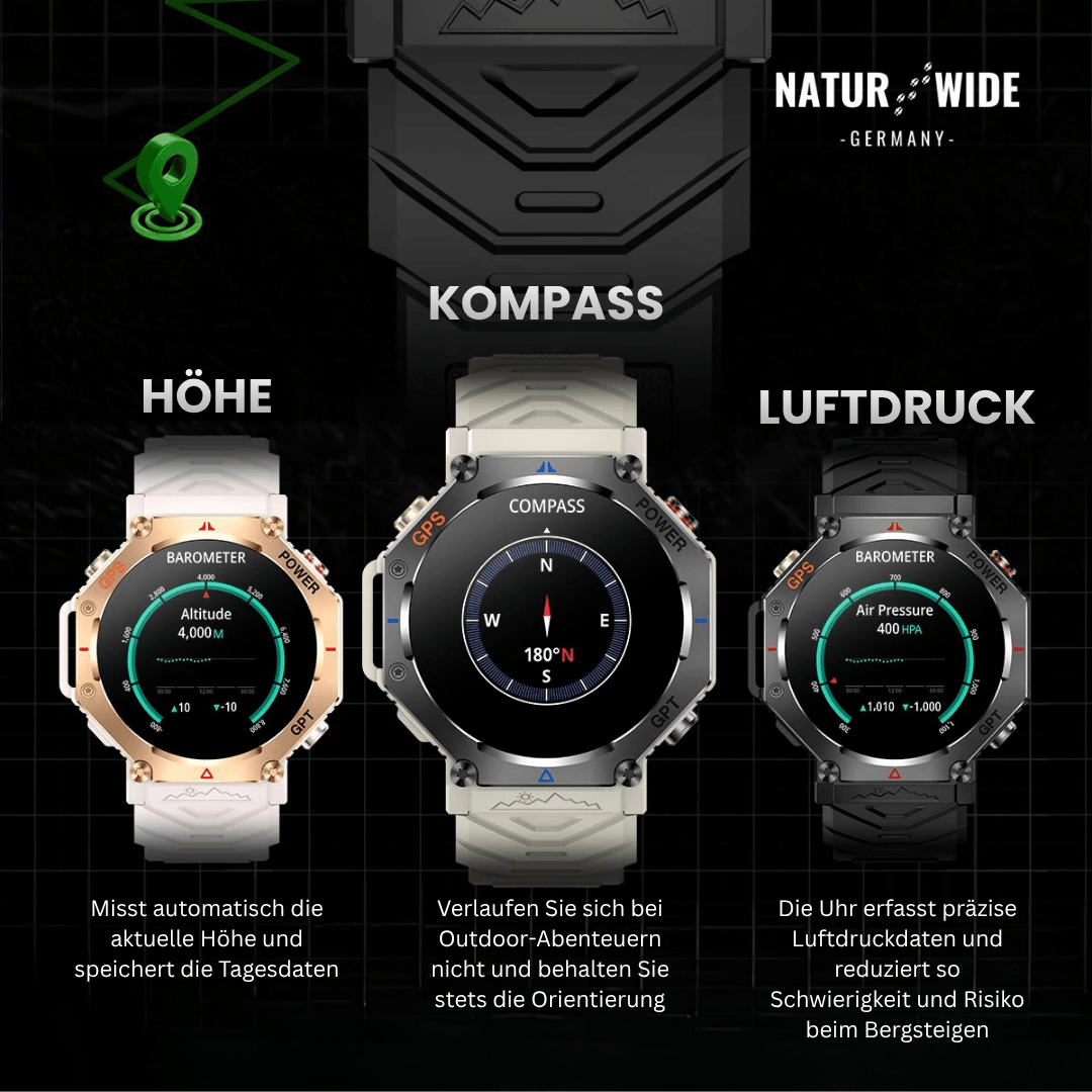 Militär GPS Smartwatch – AMOLED, 10ATM, HD Bluetooth-Anruf