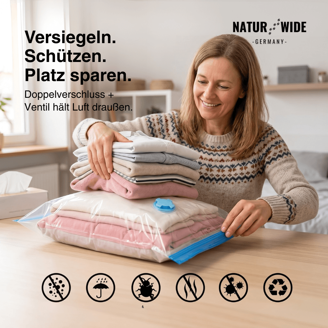 Vakuumbeutel für Kleidung & Bettwäsche – Platzspar-Set 3 Stück