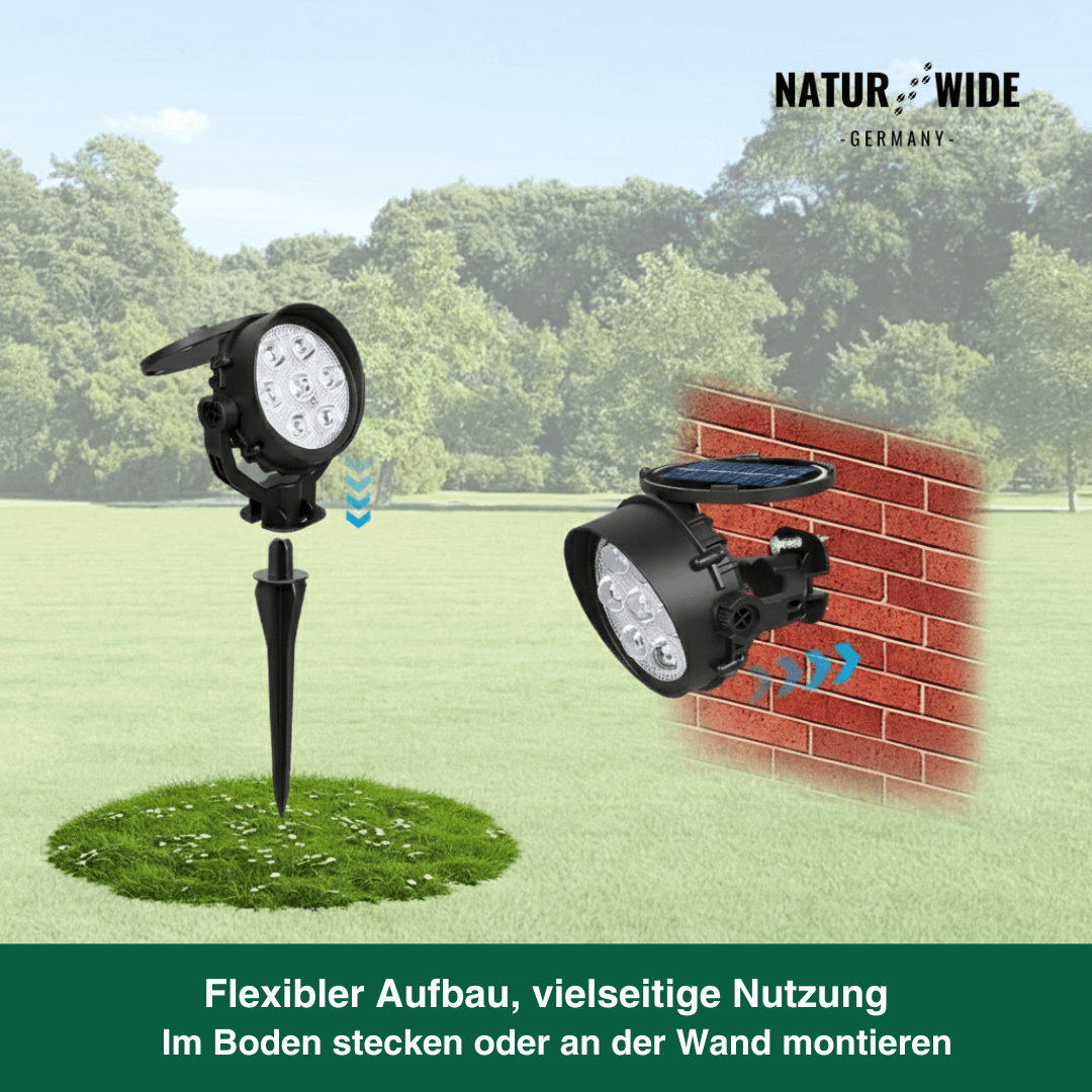 Solar Gartenstrahler LED – RGB & Weiß, IP65 & Verstellbar (2-in-1)
