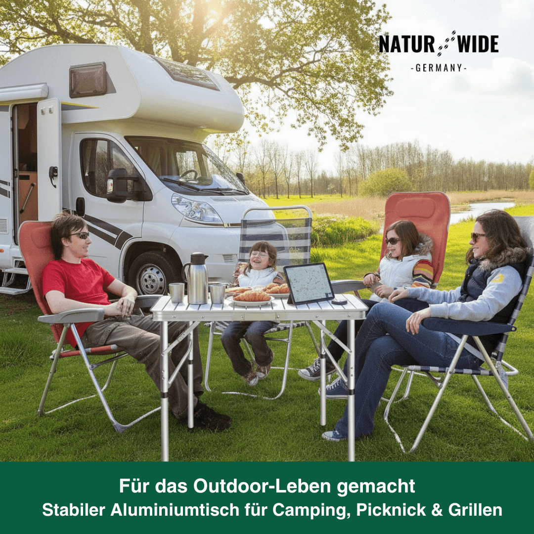 Klappbarer Campingtisch Höhenverstellbar – Alu Koffertisch