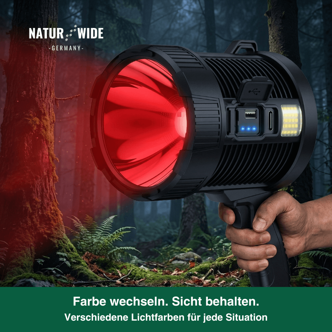 Wiederaufladbarer LED-Strahler – 900000 Lumen, Solar & USB