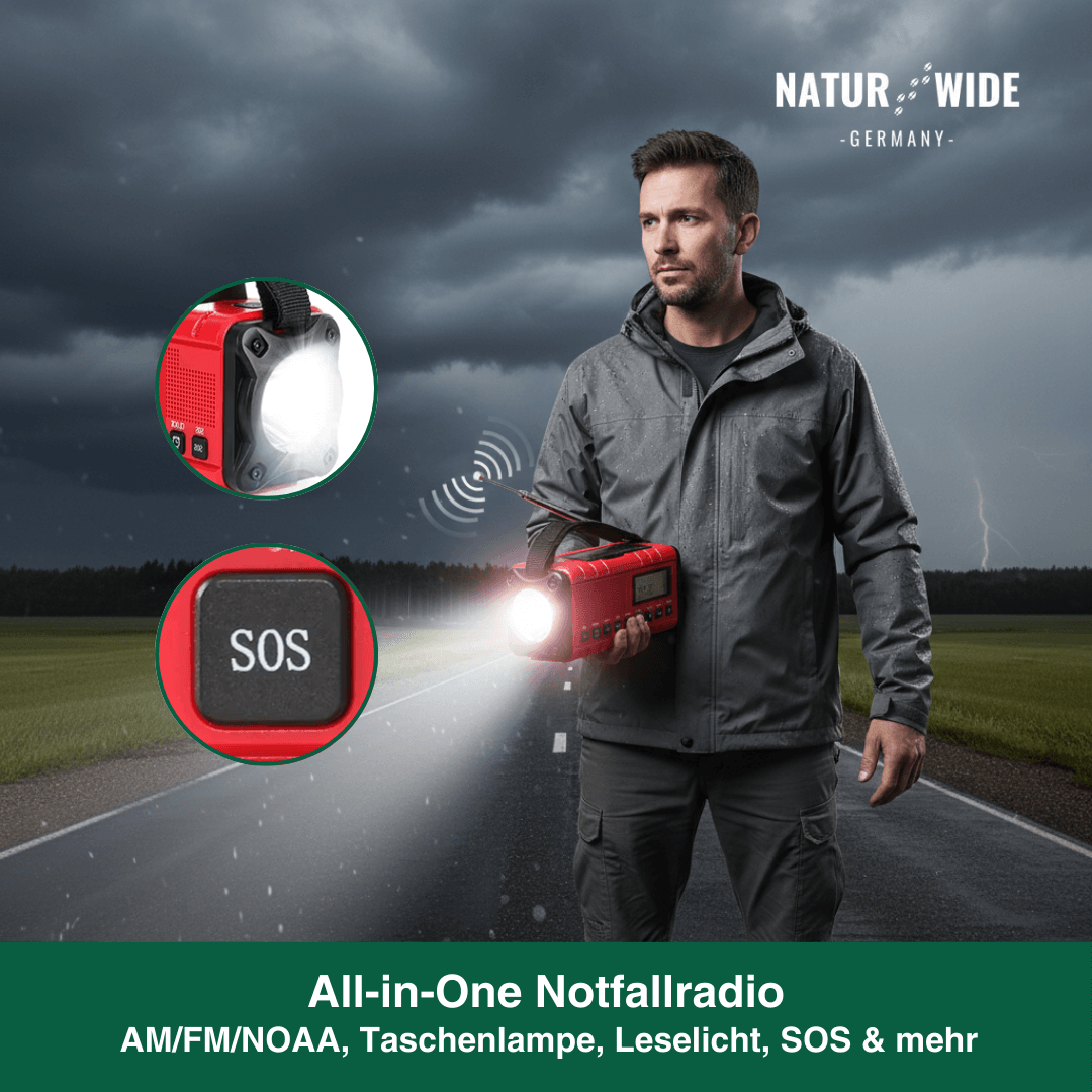 Notfall Kurbelradio 10000mAh 2.0 – Solar, LED-Licht & SOS-Alarm