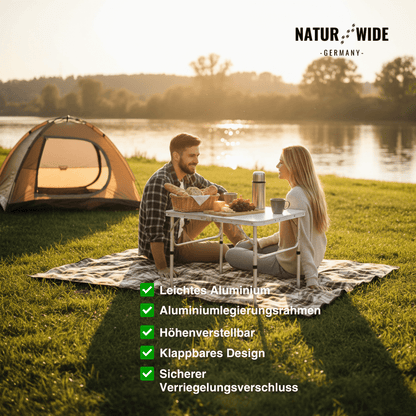 Klappbarer Campingtisch Höhenverstellbar – Alu Koffertisch